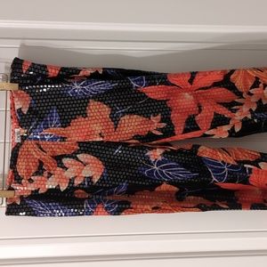 Floral side zip pants dressy sequined